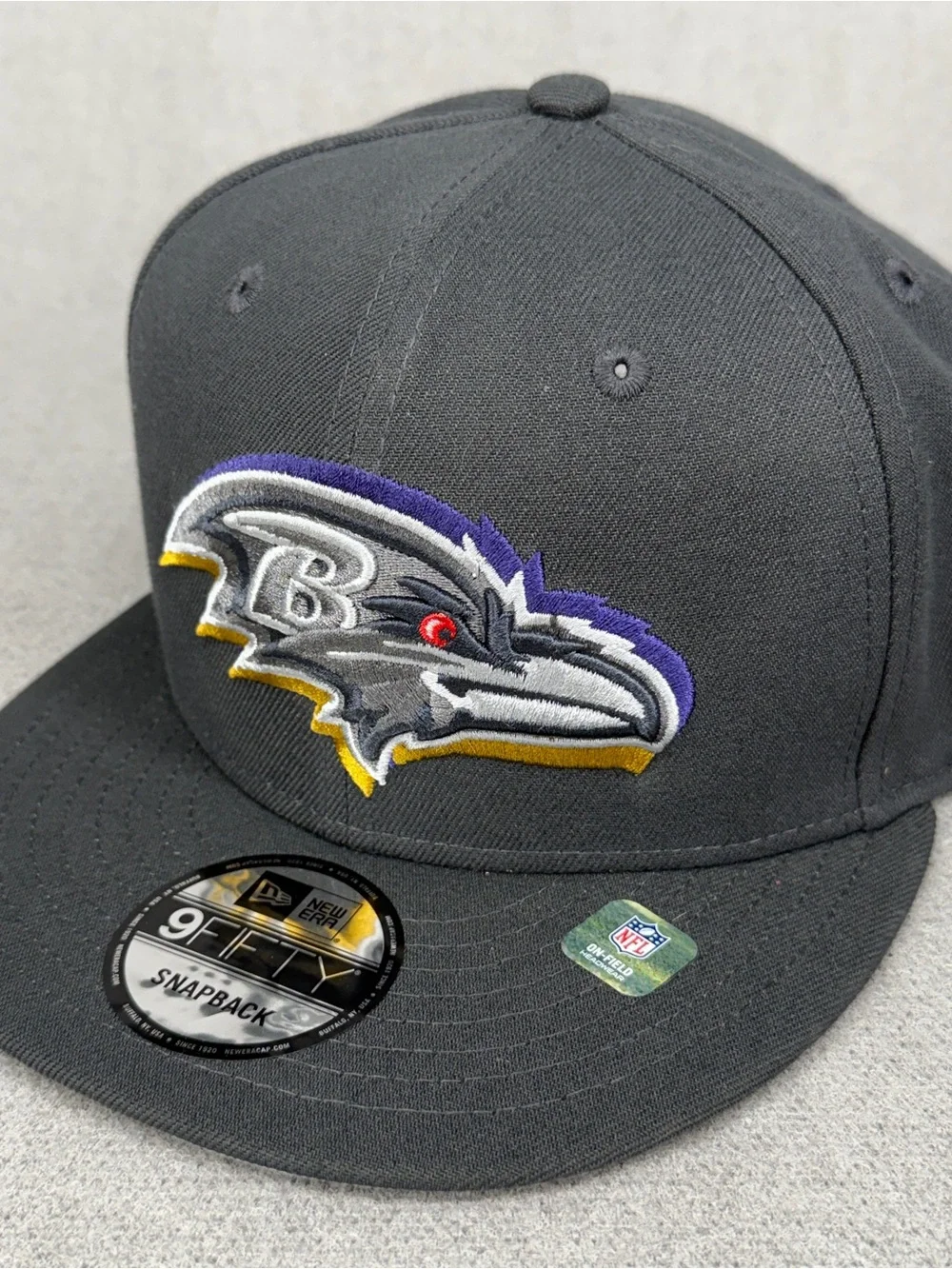 New Era Baltimore Ravens Hat 9Fifty Snapback NFL Draft Day Graphite Side Patch